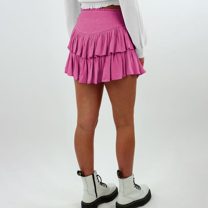 Pearl | Women’s ruffle mini skirt with smocked waistband and built-in shorts