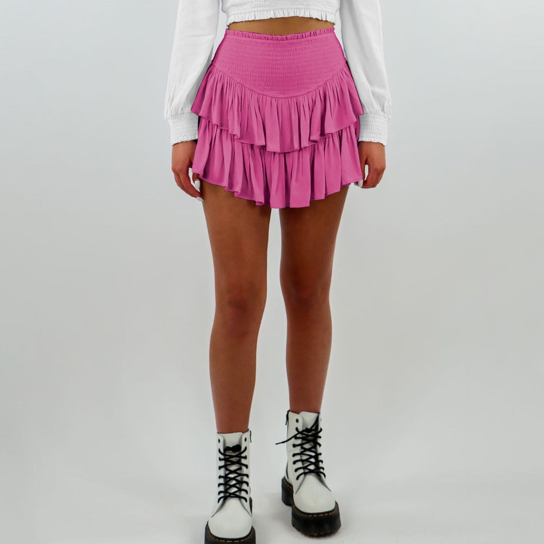 Pearl | Women’s ruffle mini skirt with smocked waistband and built-in shorts