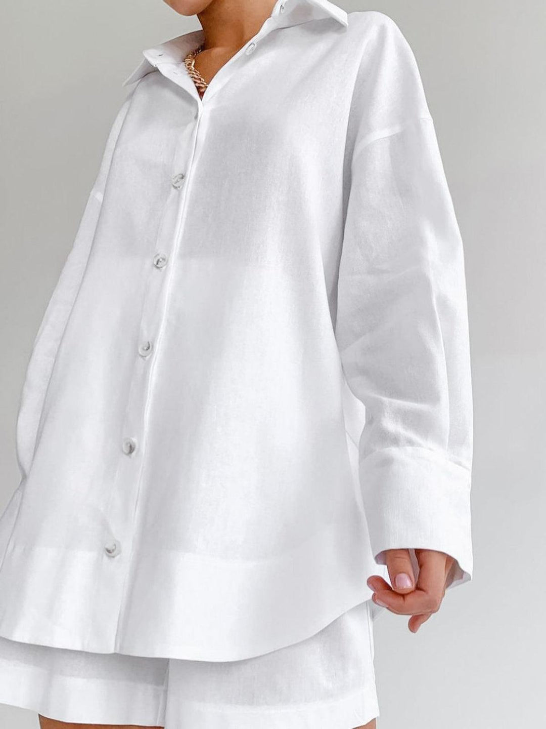Bea| Women’s oversized button-up shirt with matching shorts
