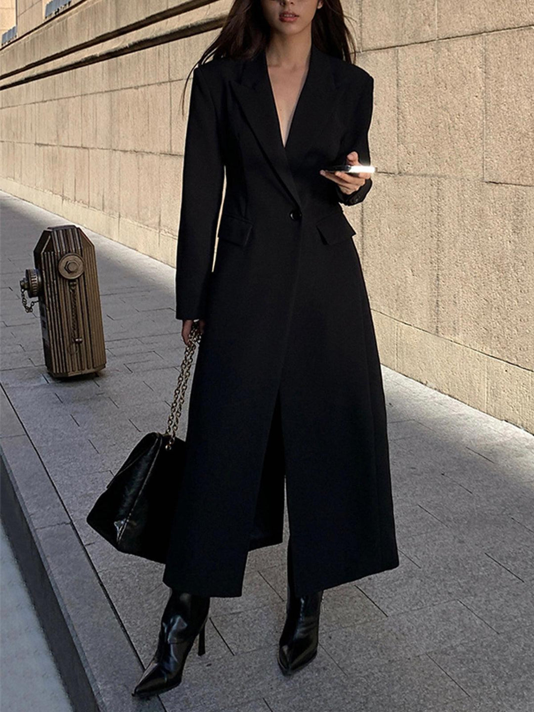 Esther | Women’s elegant long coat with structured cut and single-breasted front
