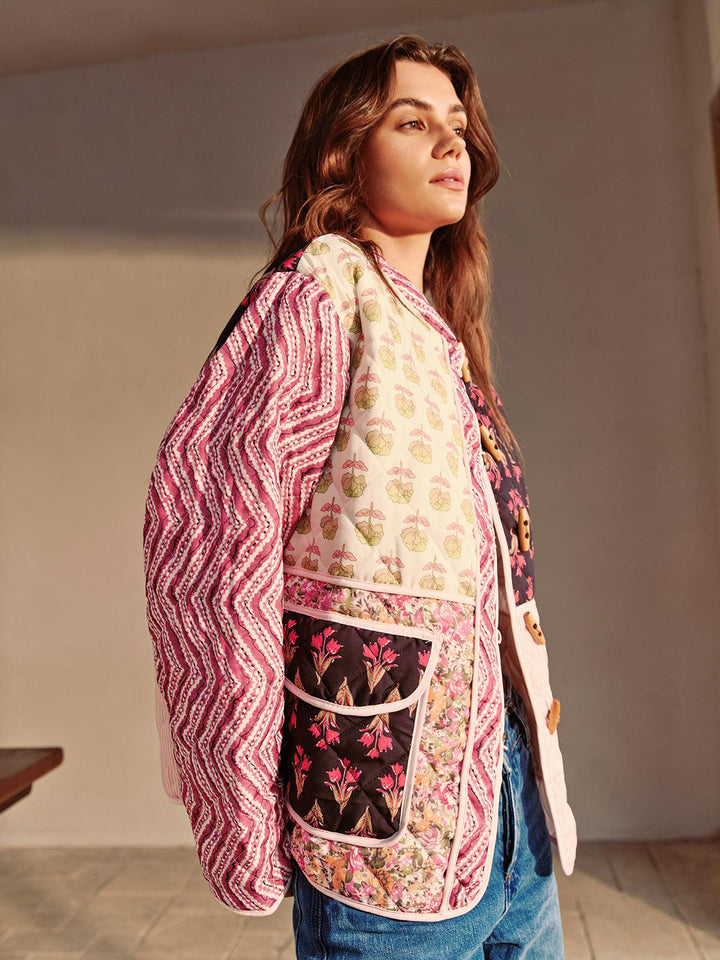 Sage | Women’s patchwork printed jacket with toggle closure and front pockets
