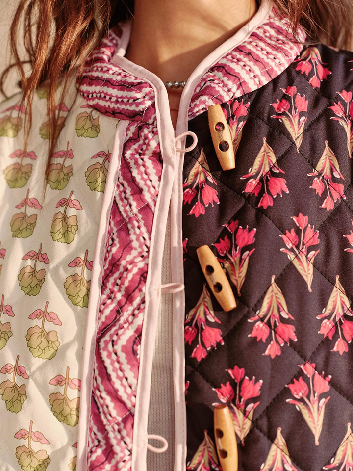 Sage | Women’s patchwork printed jacket with toggle closure and front pockets