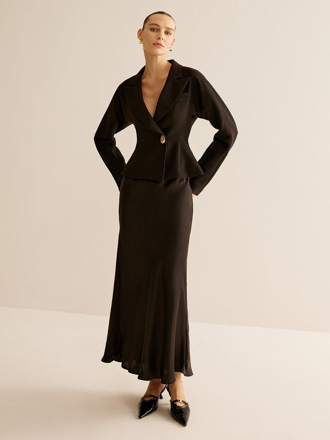 Addison | Women’s long sleeve woven blazer with metal accents