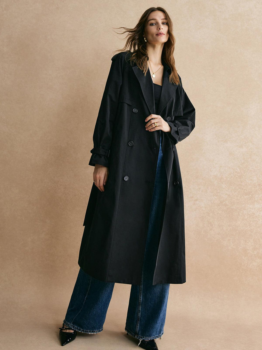Anastasia | Women’s long trench coat with wide lapels and double-breasted design