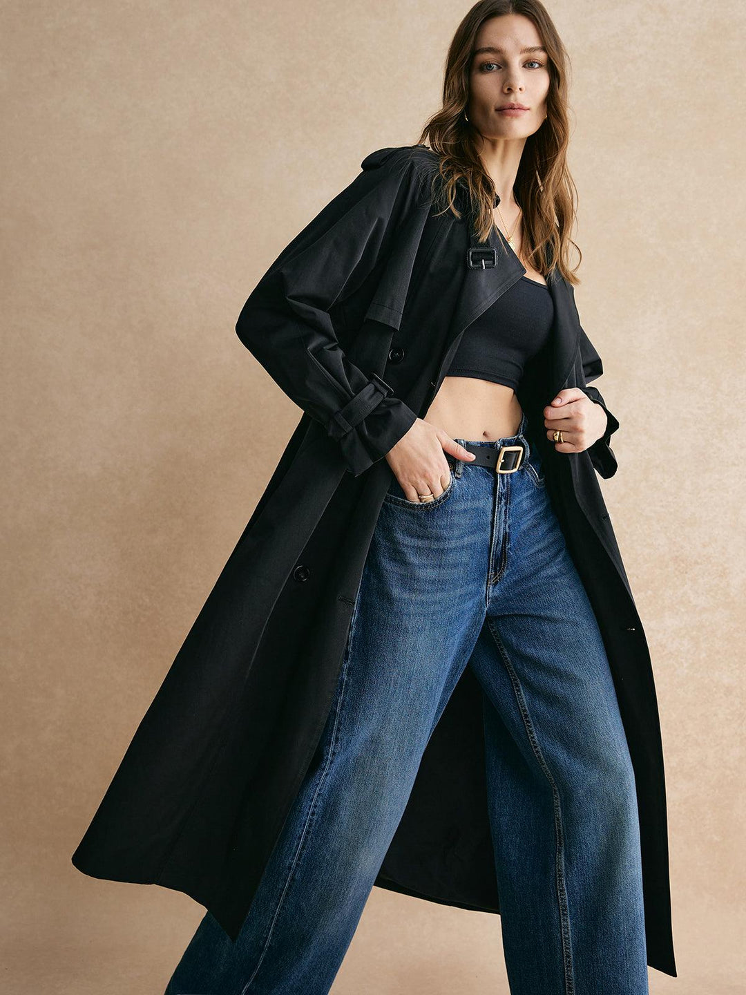 Anastasia | Women’s long trench coat with wide lapels and double-breasted design