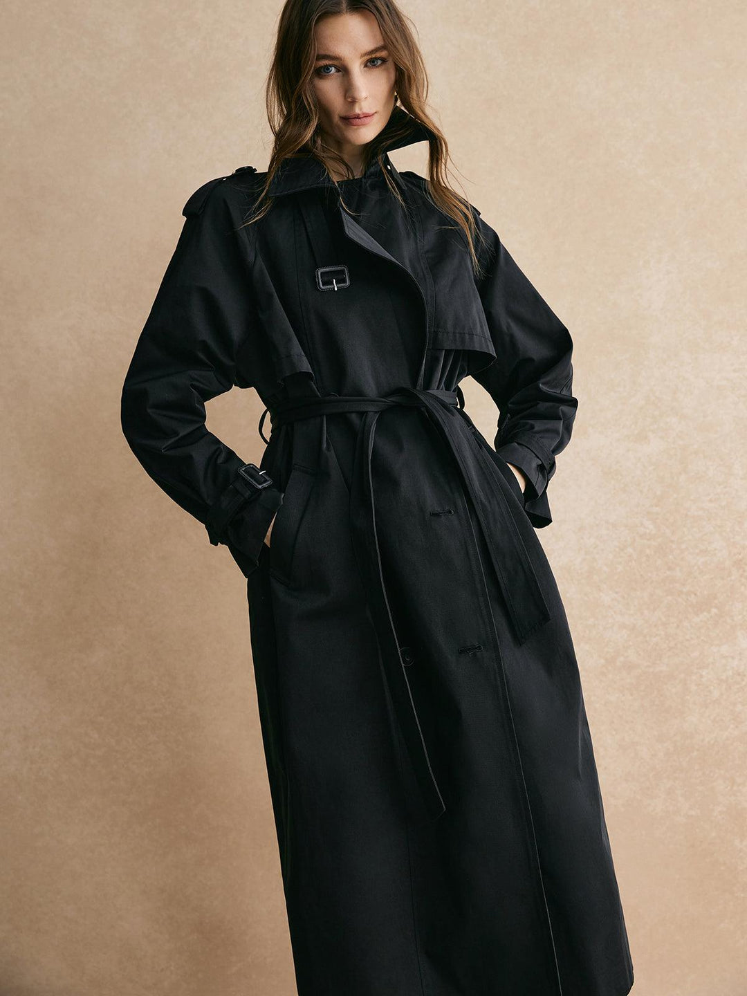 Anastasia | Women’s long trench coat with wide lapels and double-breasted design