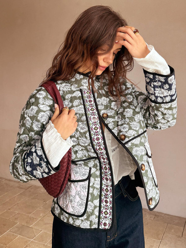 Sarai | Women’s floral quilted jacket with structured neckline and pockets