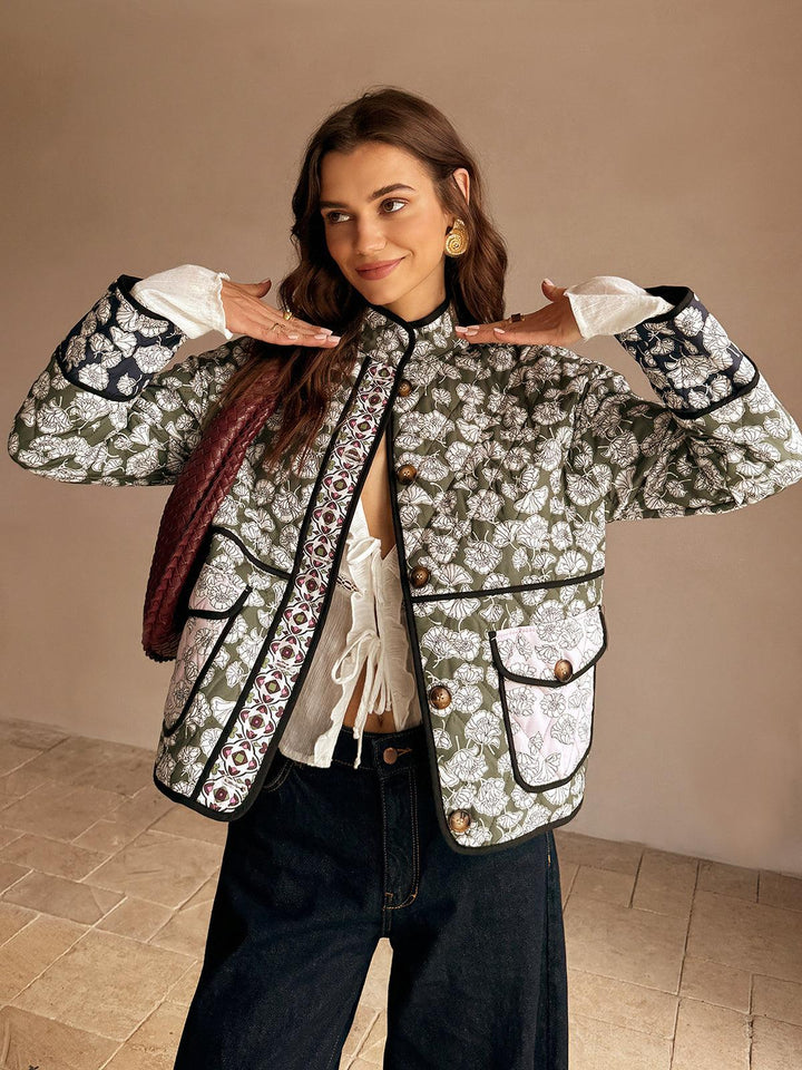 Sarai | Women’s floral quilted jacket with structured neckline and pockets