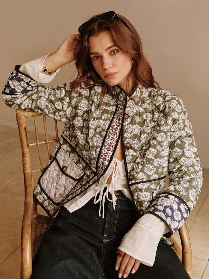 Sarai | Women’s floral quilted jacket with structured neckline and pockets