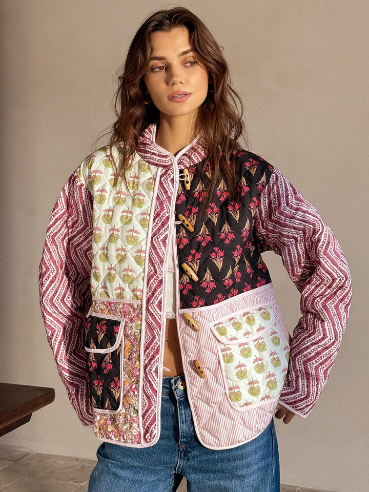 Sage | Women’s patchwork printed jacket with toggle closure and front pockets