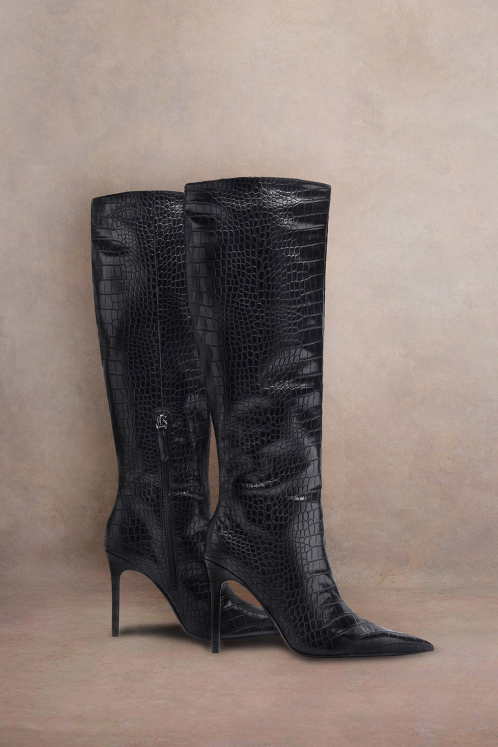 Yvonne | Women’s pointed-toe croc-embossed stiletto boots
