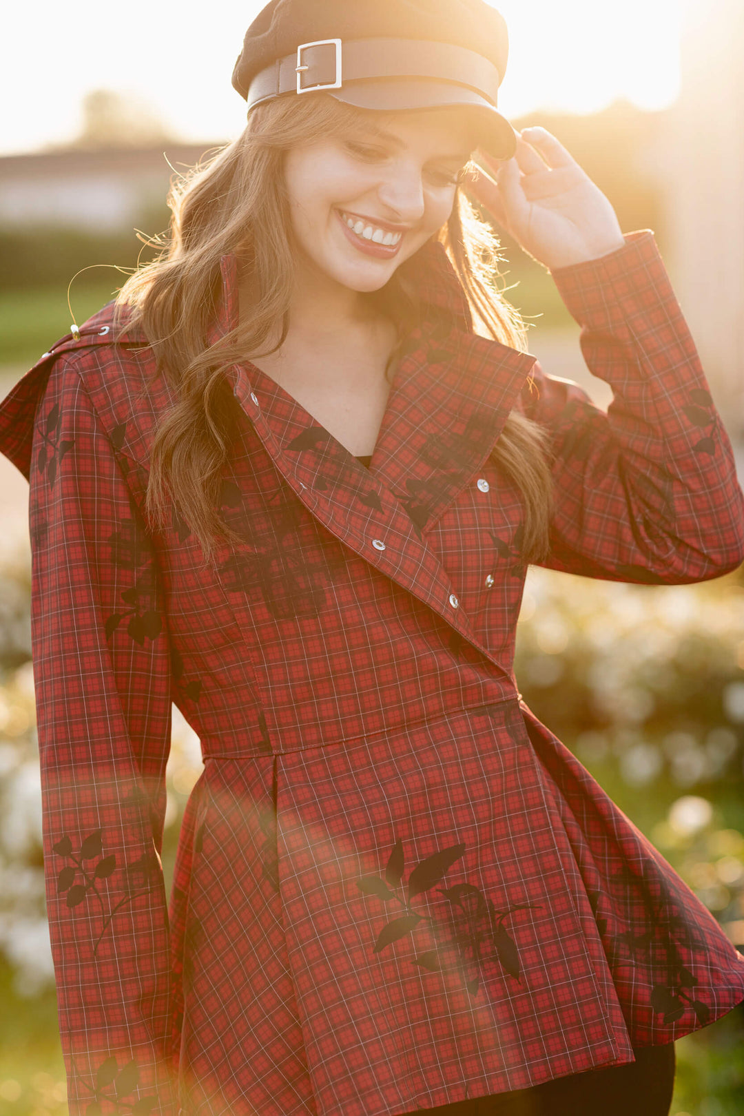 Jelly | Women’s short plaid jacket with waist belt and detachable hood