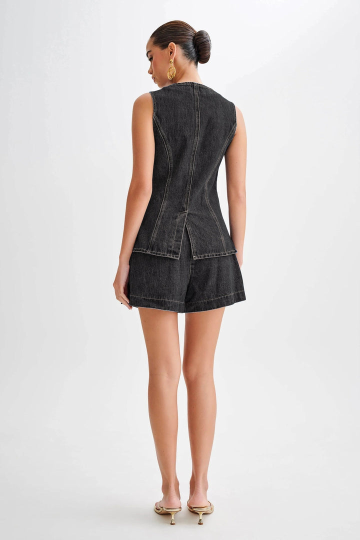 Iya| Women’s denim set with button-down gilet and shorts