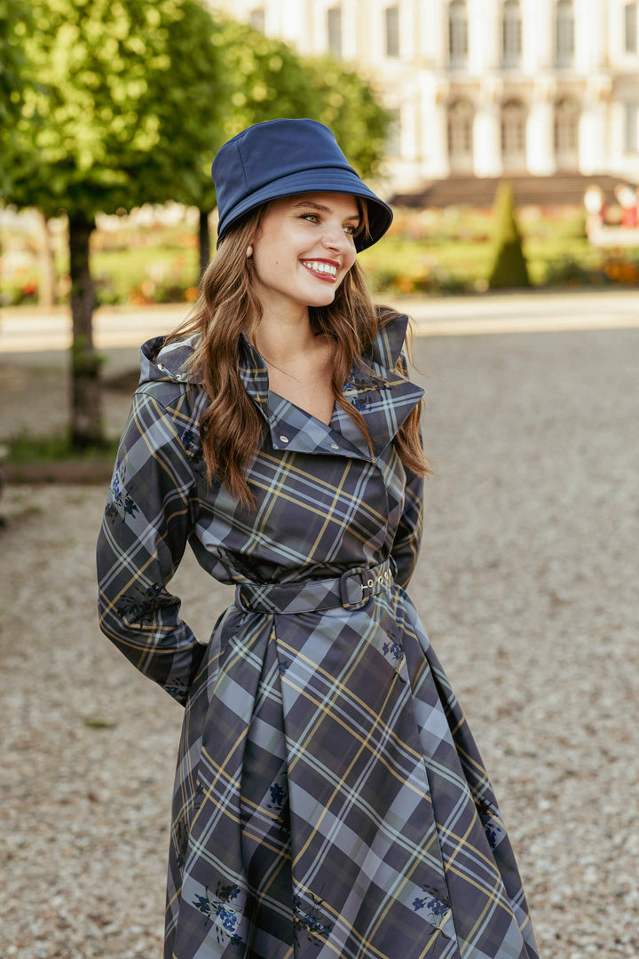 Sandara | Women’s plaid double-breasted trench coat with belt and detachable hood