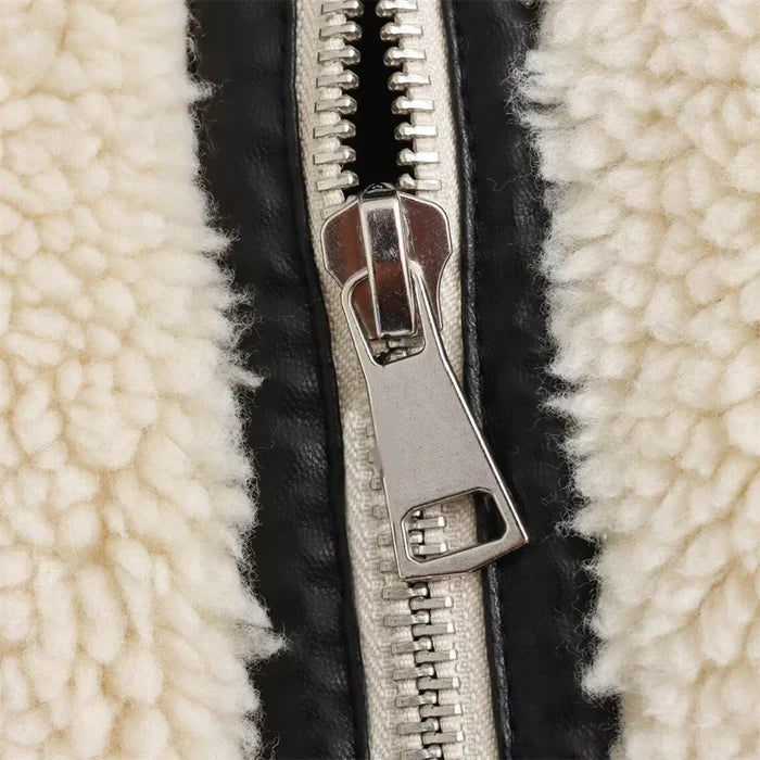 Eleanor | Women’s vegan sherpa jacket with leather accents