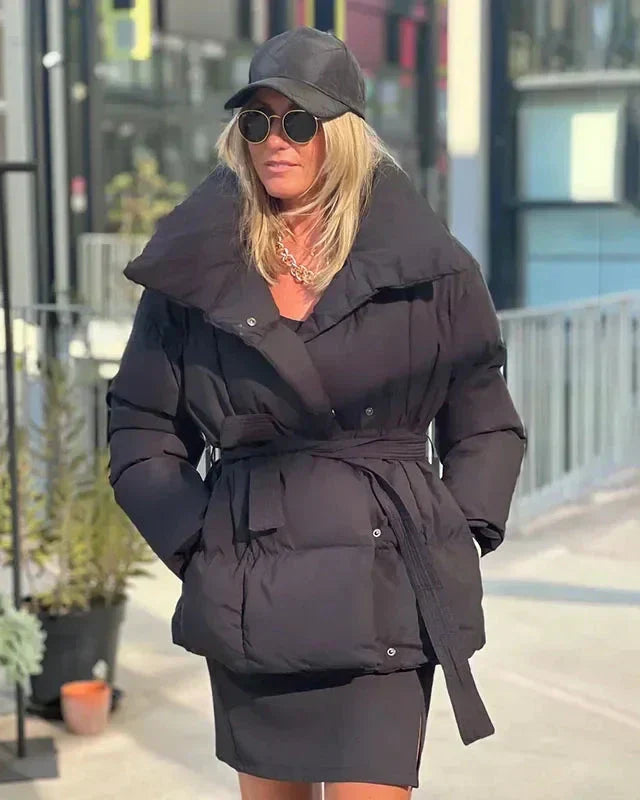 Harleen | Women’s belted quilted coat with oversized collar