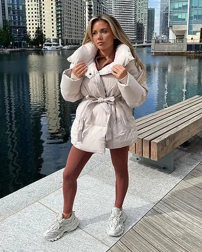 Harleen | Women’s belted quilted coat with oversized collar