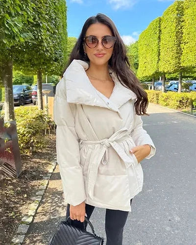 Harleen | Women’s belted quilted coat with oversized collar