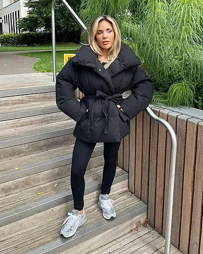 Harleen | Women’s belted quilted coat with oversized collar