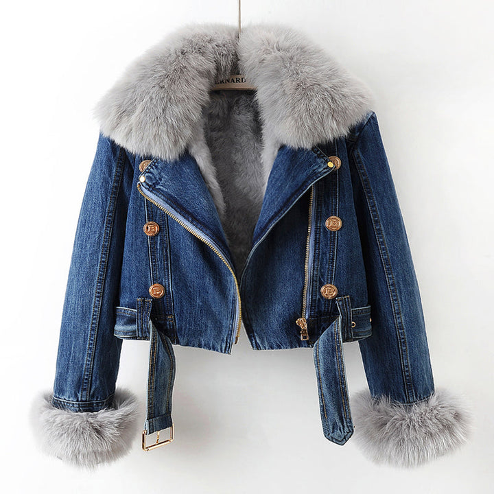 Elena | Women’s faux fur collared denim jacket