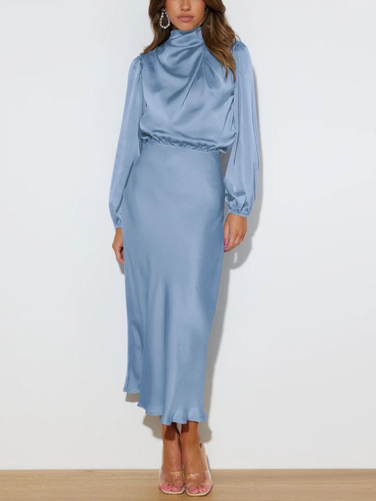 Arianne | Women's long sleeve glossy dress with classy finish