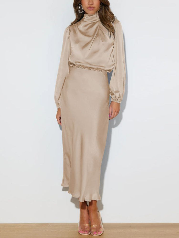 Arianne | Women's long sleeve glossy dress with classy finish