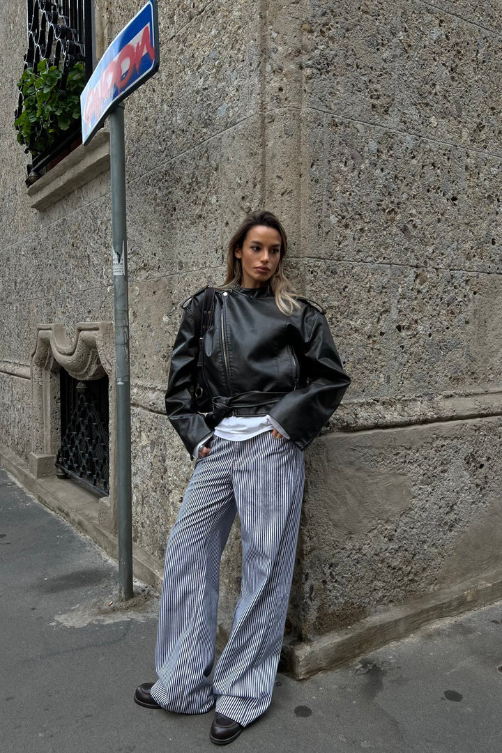 Andrea | Women’s striped jeans with low-rise fit and baggy leg