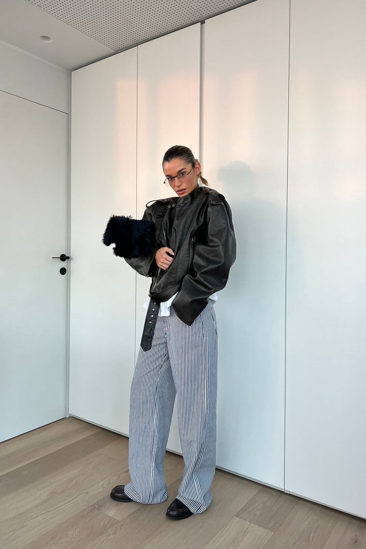 Andrea | Women’s striped jeans with low-rise fit and baggy leg