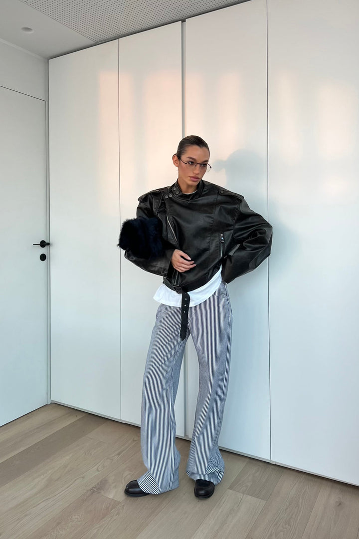 Andrea | Women’s striped jeans with low-rise fit and baggy leg