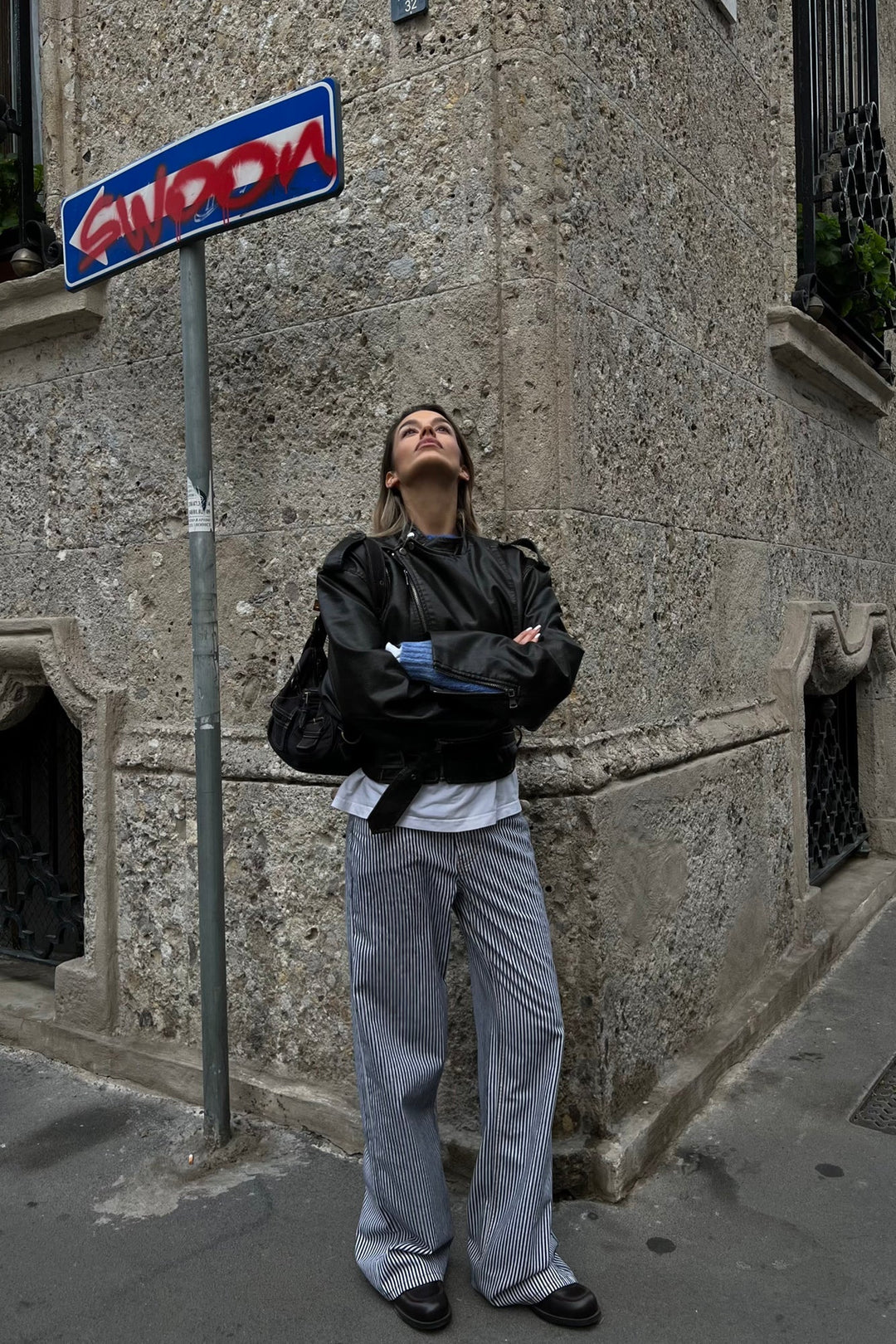 Andrea | Women’s striped jeans with low-rise fit and baggy leg