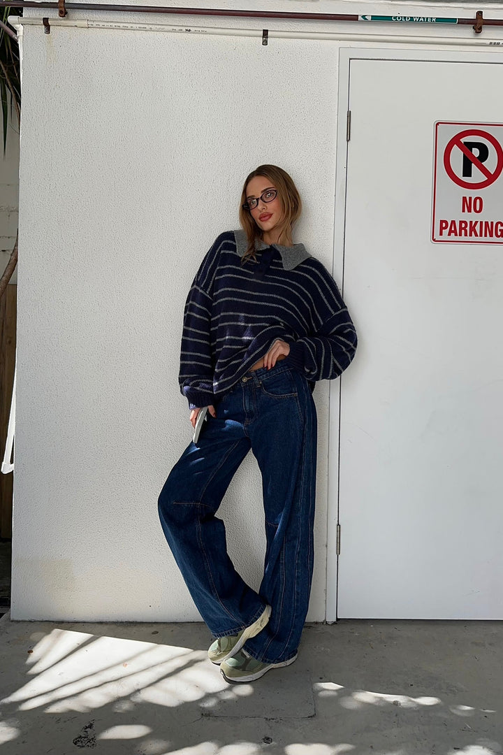 Remi | Women’s low-rise baggy jeans with contrast stitching