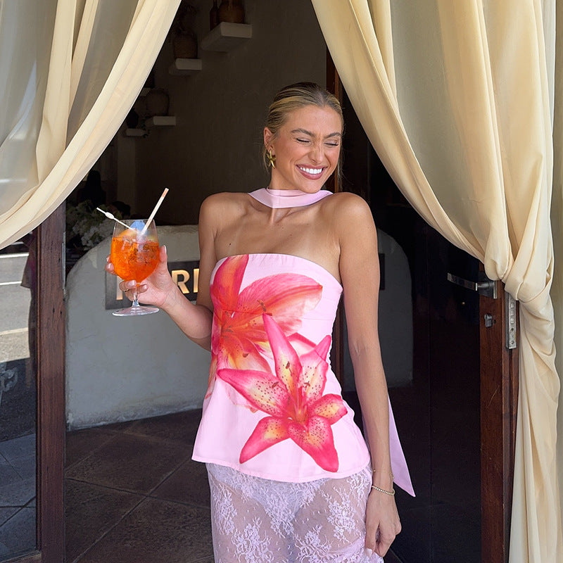 Betsy | Women’s floral strapless top with matching scarf