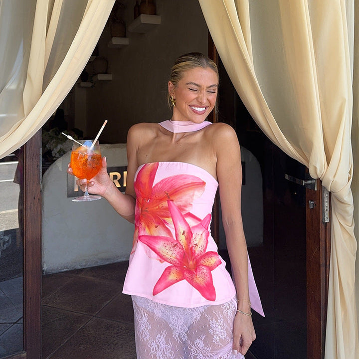 Betsy | Women’s floral strapless top with matching scarf