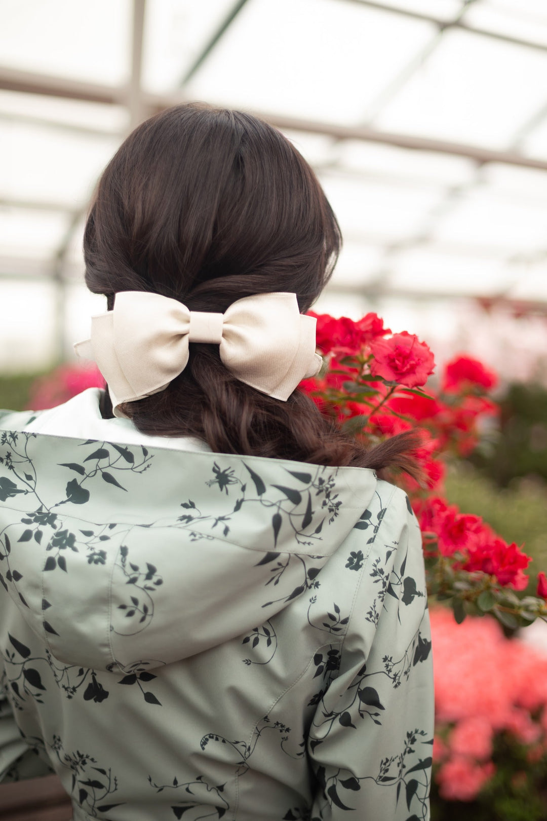 Angela | Women’s double-breasted floral trench coat with adjustable hood