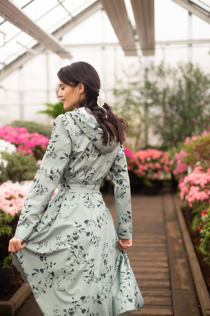 Angela | Women’s double-breasted floral trench coat with adjustable hood