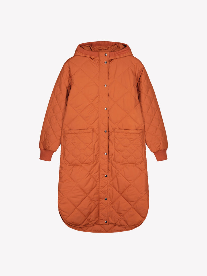 Rebecca | Women’s long quilted hooded coat with light padding
