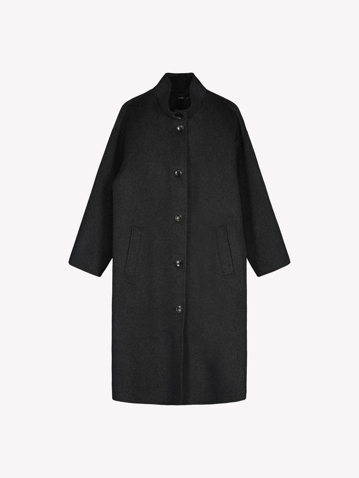 Sheryl | Women’s long wool blend coat with stand collar