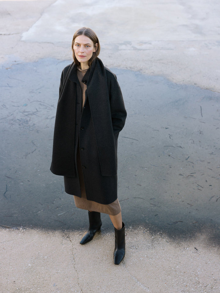 Sheryl | Women’s long wool blend coat with stand collar