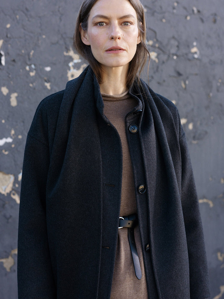 Sheryl | Women’s long wool blend coat with stand collar