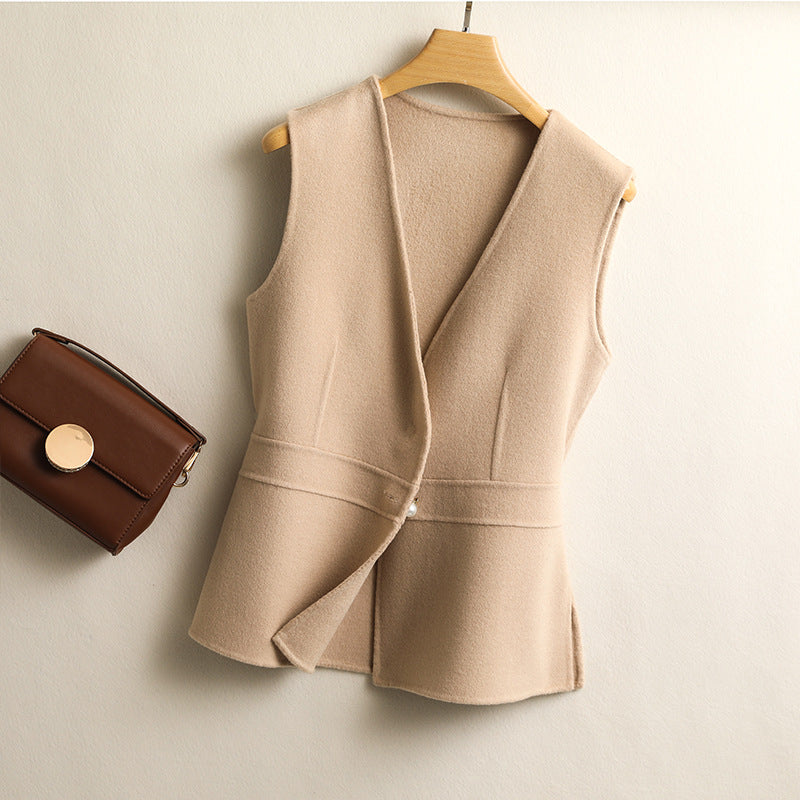 Ellie | Women’s sleeveless drape vest with pearl detail