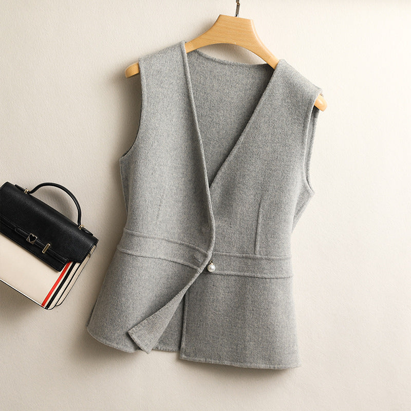 Ellie | Women’s sleeveless drape vest with pearl detail