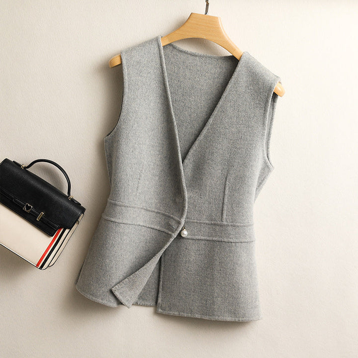 Ellie | Women’s sleeveless drape vest with pearl detail