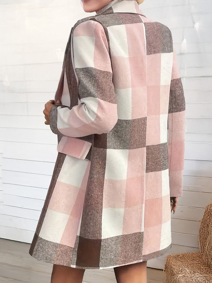 Des | Women’s mid-length coat with check pattern and notch lapel
