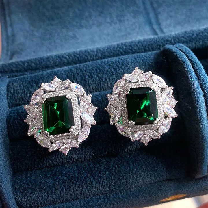 Vanessa | Women’s stud earrings with emerald stone and crystal halo