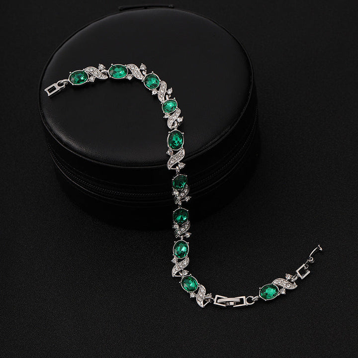 Glenda | Women’s bracelet with emerald stones and white-gold finish