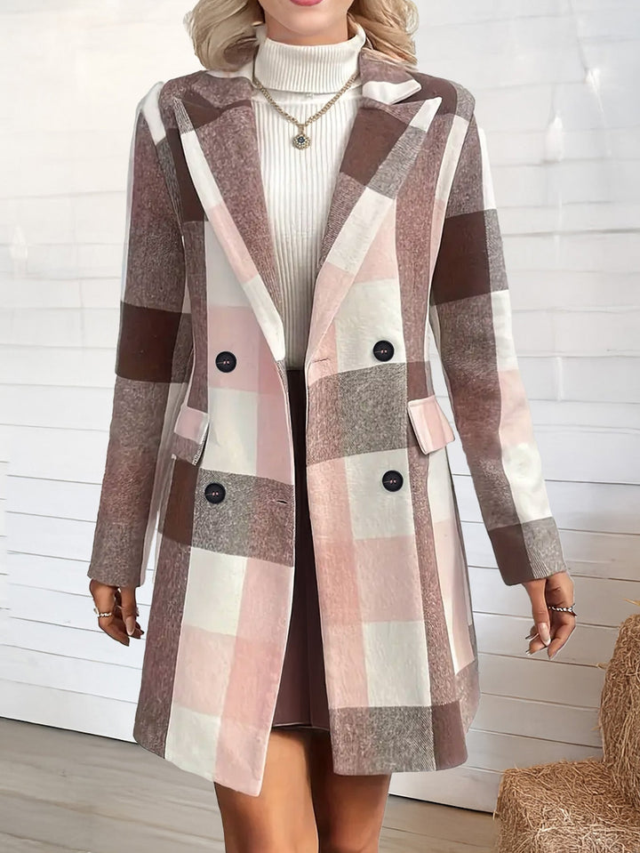 Des | Women’s mid-length coat with check pattern and notch lapel