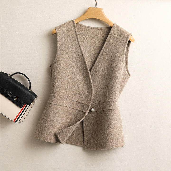 Ellie | Women’s sleeveless drape vest with pearl detail