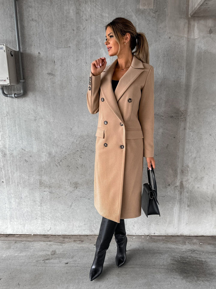 Olivia | Women’s long double-breasted coat with straight fit and blazer collar