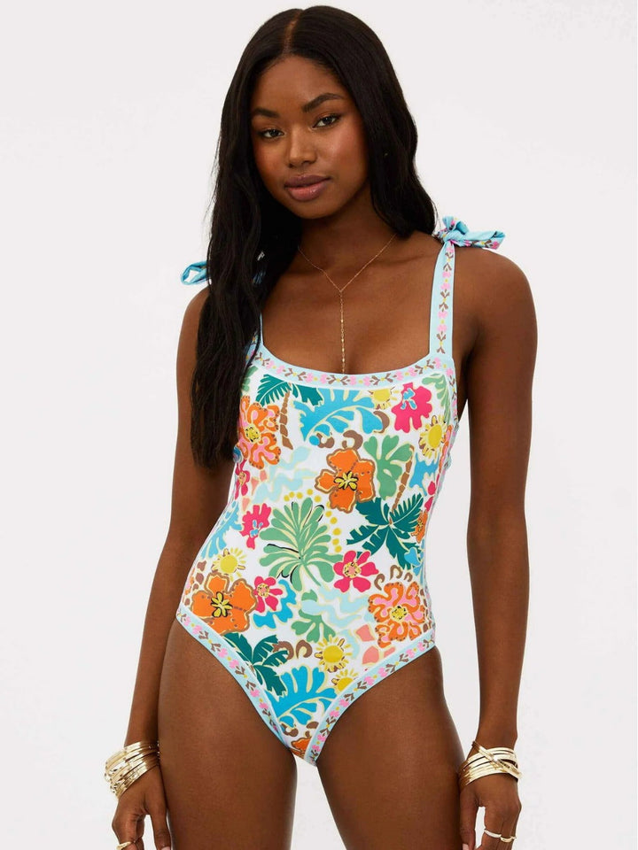 Sally | Women’s floral one-piece swimsuit with tie straps