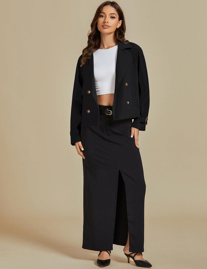 Arly | Women’s short trench coat with double-breasted design and notch lapel
